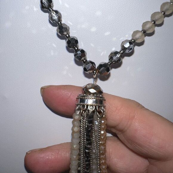 Saylor Silver Beaded Tassel Necklace - Picture 6 of 8